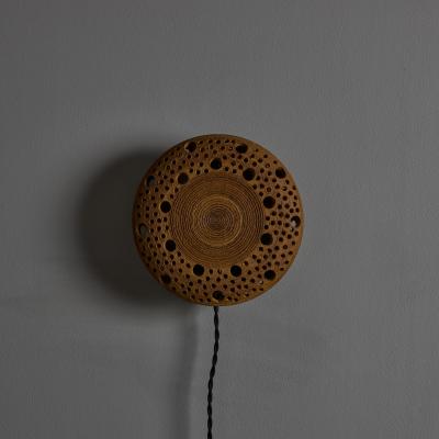 Per Bovin Early 1970s Per Bovin Hand Thrown Perforated Earthenware Plug in Wall Lamp