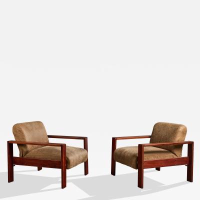 Percival Lafer Lounge Chairs with Wood and Vinyl Brazil 1970s