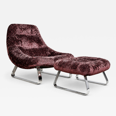 Percival Lafer MP 163 Earth Lounge Chair Ottoman in Tufted Mohair 1976