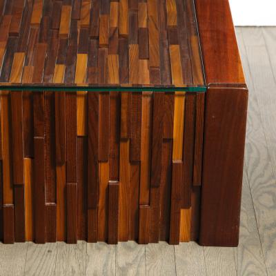 Percival Lafer Mid Century Modern Brazilian Mahogany Glass Cocktail Table by Percival Lafer