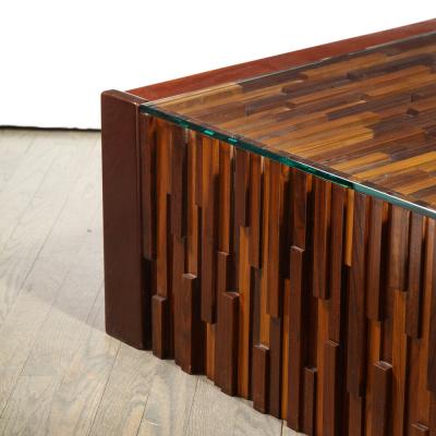 Percival Lafer Mid Century Modern Brazilian Mahogany Glass Cocktail Table by Percival Lafer