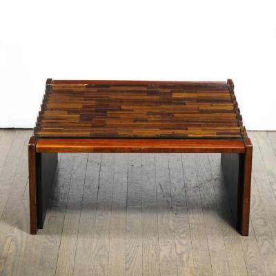 Percival Lafer Mid Century Modern Brazilian Mahogany Glass Cocktail Table by Percival Lafer