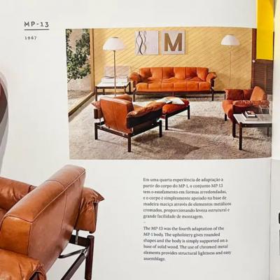 Percival Lafer Midcentury Sofa MP 13 by Percival Lafer in Hardwood Beige Leather 1967 Brasil