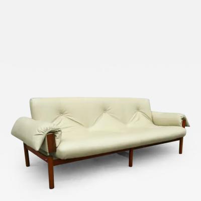 Percival Lafer Midcentury Sofa MP 13 by Percival Lafer in Hardwood Beige Leather 1967 Brasil