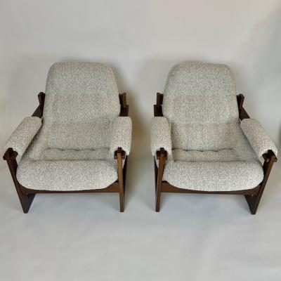Percival Lafer Pair of Brasilian Wood Beige Wool Boucl MP 163 Earth Chairs by Percival Lafer