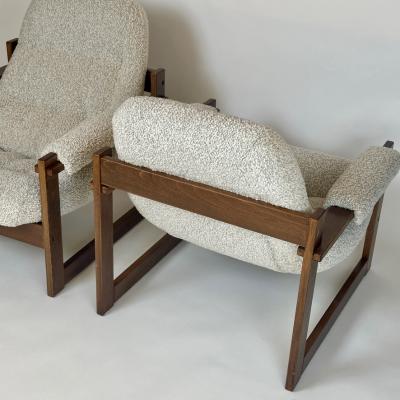 Percival Lafer Pair of Brasilian Wood Beige Wool Boucl MP 163 Earth Chairs by Percival Lafer