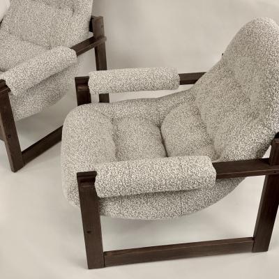 Percival Lafer Pair of Brasilian Wood Beige Wool Boucl MP 163 Earth Chairs by Percival Lafer
