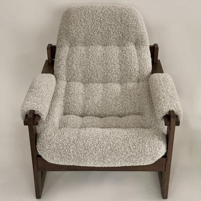 Percival Lafer Pair of Brasilian Wood Beige Wool Boucl MP 163 Earth Chairs by Percival Lafer