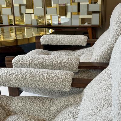 Percival Lafer Pair of Brasilian Wood Beige Wool Boucl MP 163 Earth Chairs by Percival Lafer