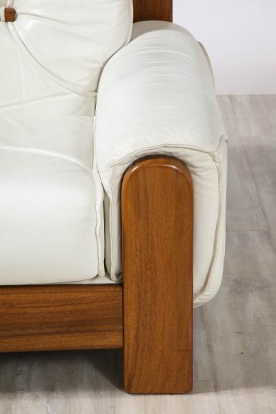 Percival Lafer Pair of Italian 1970s Walnut and White Leather Lounge Chairs