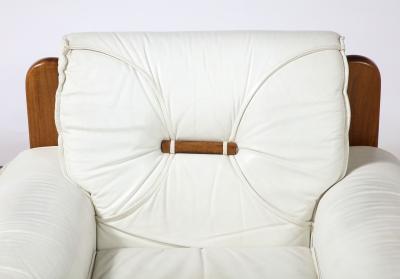 Percival Lafer Pair of Italian 1970s Walnut and White Leather Lounge Chairs