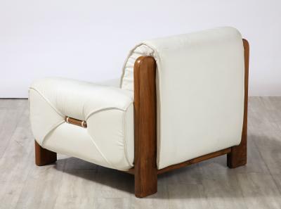 Percival Lafer Pair of Italian 1970s Walnut and White Leather Lounge Chairs