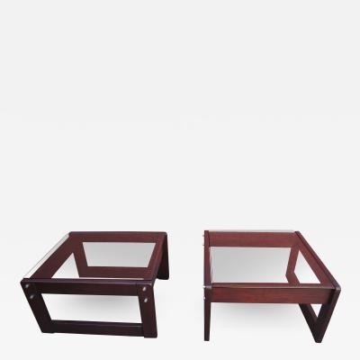 Percival Lafer Pair of Rosewood and Glass Side Tables by Percival Lafer