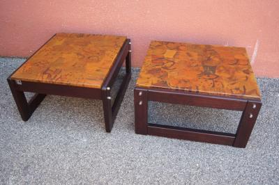 Percival Lafer Pair of Rosewood and Patchwork Copper Side Tables by Percival Lafer