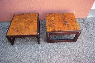 Percival Lafer Pair of Rosewood and Patchwork Copper Side Tables by Percival Lafer
