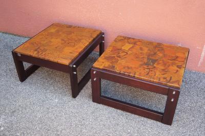 Percival Lafer Pair of Rosewood and Patchwork Copper Side Tables by Percival Lafer