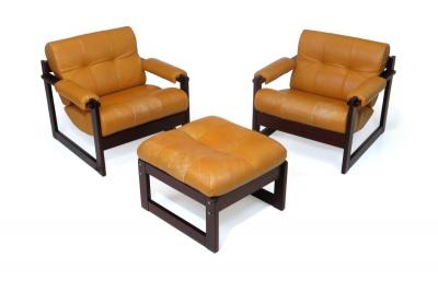 Percival Lafer Percival Lafer Brazilian Mahogany Sling Chairs and Ottoman Set