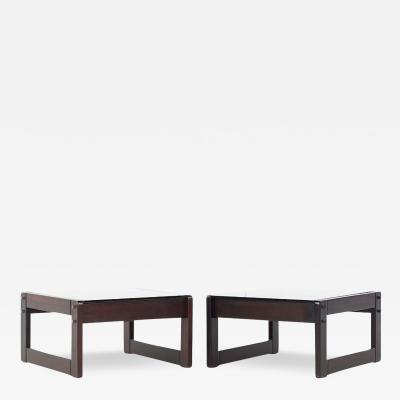 Percival Lafer Percival Lafer Brazilian Rosewood and Smoked Glass Side End Table Pair