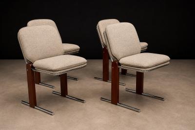 Percival Lafer Percival Lafer Contempo Dining Chairs Set of 4 Hardwood Chrome Chenille