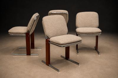 Percival Lafer Percival Lafer Contempo Dining Chairs Set of 4 Hardwood Chrome Chenille