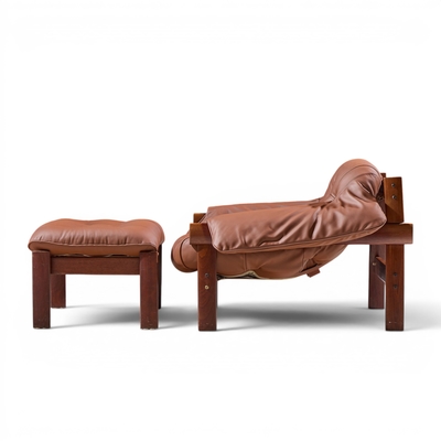 Percival Lafer Percival Lafer MP41 Mid Century Brazilian Leather Lounge Chair and Ottoman