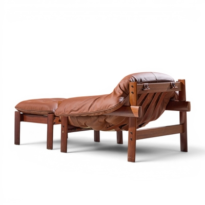 Percival Lafer Percival Lafer MP41 Mid Century Brazilian Leather Lounge Chair and Ottoman