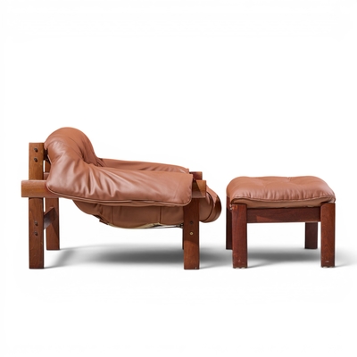 Percival Lafer Percival Lafer MP41 Mid Century Brazilian Leather Lounge Chair and Ottoman