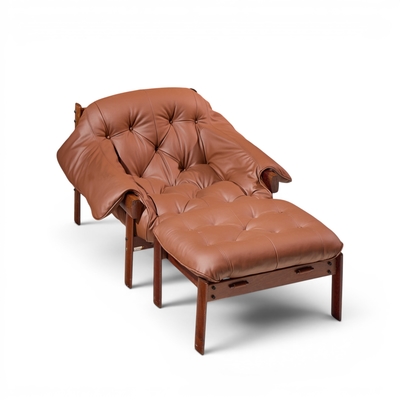 Percival Lafer Percival Lafer MP41 Mid Century Brazilian Leather Lounge Chair and Ottoman