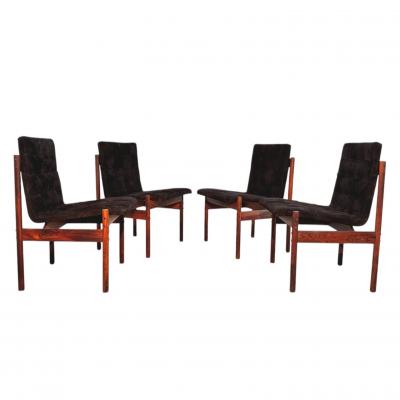 Percival Lafer Percival Lafer Rosewood Black Suede Dining Chairs set of 4 Brazil