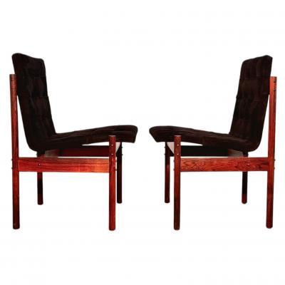 Percival Lafer Percival Lafer Rosewood Black Suede Dining Chairs set of 4 Brazil