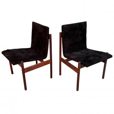 Percival Lafer Percival Lafer Rosewood Black Suede Dining Chairs set of 4 Brazil