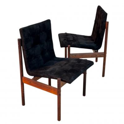 Percival Lafer Percival Lafer Rosewood Black Suede Dining Chairs set of 4 Brazil