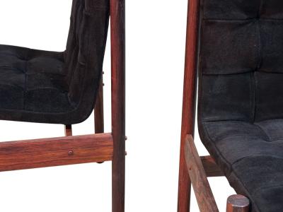 Percival Lafer Percival Lafer Rosewood Black Suede Dining Chairs set of 4 Brazil