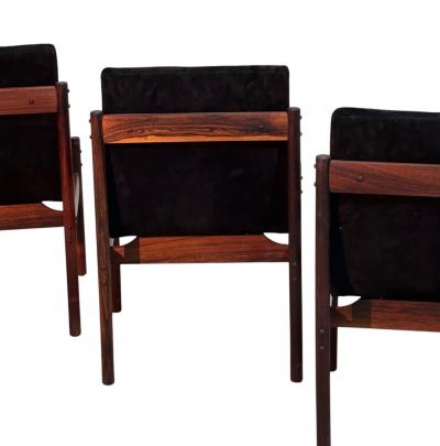 Percival Lafer Percival Lafer Rosewood Black Suede Dining Chairs set of 4 Brazil