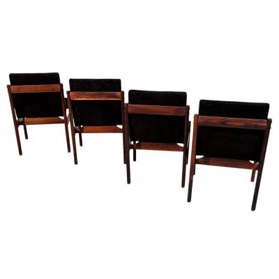 Percival Lafer Percival Lafer Rosewood Black Suede Dining Chairs set of 4 Brazil