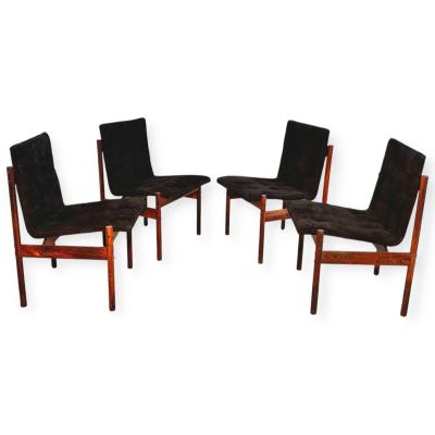 Percival Lafer Percival Lafer Rosewood Black Suede Dining Chairs set of 4 Brazil