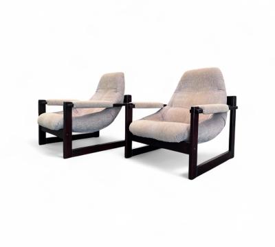 Percival Lafer Set of 2 Armchairs S 1 in Hardwood Fabric Percival Lafer 1976 Lot 763A