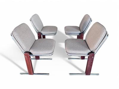 Percival Lafer Set of 4 Chairs in Hardwood Metal Chenille 1970s Lot 476