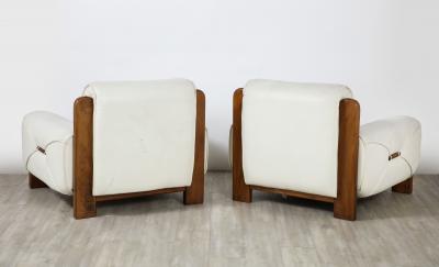 Percival Lafer Set of Four Italian 1970s Walnut and White Leather Lounge Chairs
