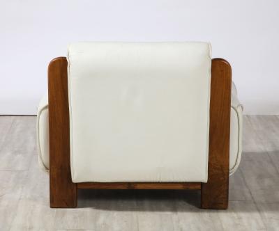 Percival Lafer Set of Four Italian 1970s Walnut and White Leather Lounge Chairs