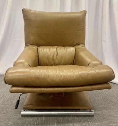 Percival Lafer Vintage Leather Swivel Lounge Chair with Ottoman Percival Lafer Style Steel