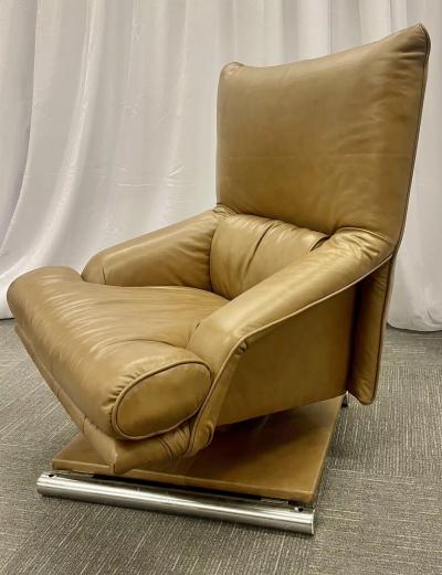 Percival Lafer Vintage Leather Swivel Lounge Chair with Ottoman Percival Lafer Style Steel