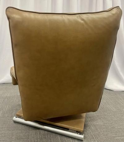 Percival Lafer Vintage Leather Swivel Lounge Chair with Ottoman Percival Lafer Style Steel