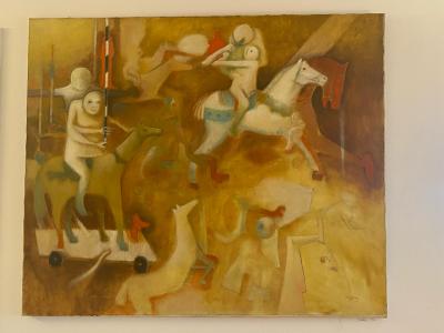 Perez Cubas SURREALIST MID CENTURY CAROUSEL PAINTING BY PEREZ CUBAS