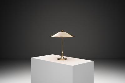 Perforated Brass Table Lamp with White Lacquered Interior Sweden Mid 20th C