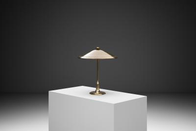 Perforated Brass Table Lamp with White Lacquered Interior Sweden Mid 20th C