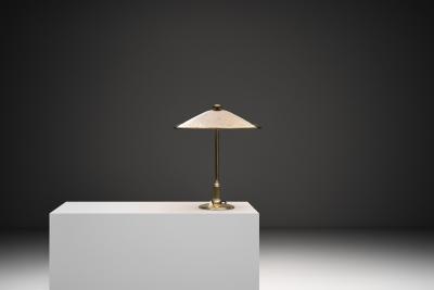 Perforated Brass Table Lamp with White Lacquered Interior Sweden Mid 20th C