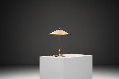 Perforated Brass Table Lamp with White Lacquered Interior Sweden Mid 20th C