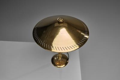 Perforated Brass Table Lamp with White Lacquered Interior Sweden Mid 20th C