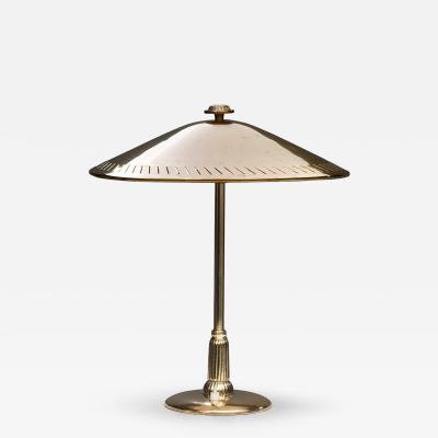 Perforated Brass Table Lamp with White Lacquered Interior Sweden Mid 20th C